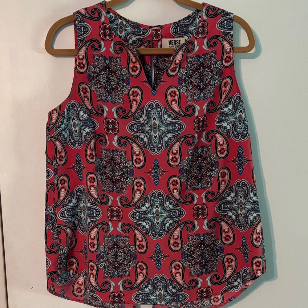 Women's Pink and Blue Paisley Top